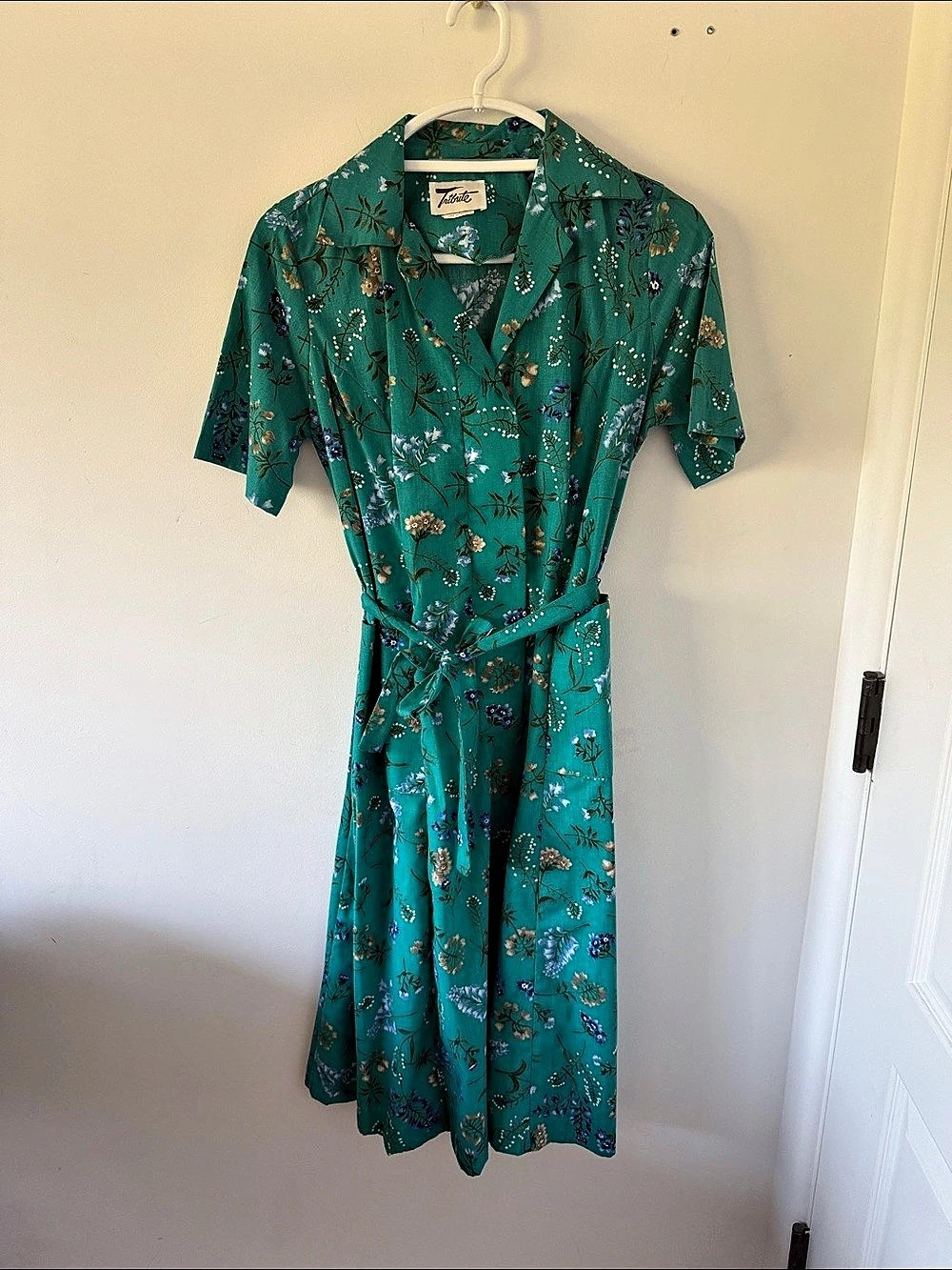Tribute Floral Midi Dress in Green & Blue Like New